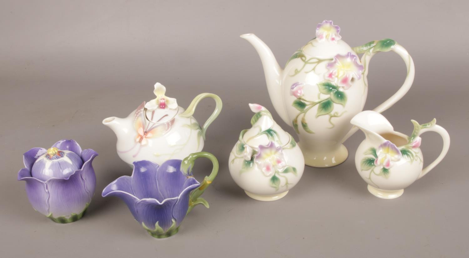 A collection of Franz porcelain, to include coffee pot with matching cream jug and sucrier, teapot