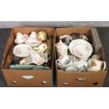 Two boxes of miscellaneous mainly ceramics, Alfred Meakin jug, Enoch Wedgwood Jug & bowl, trinket