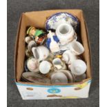 A box of miscellaneous ceramics, to include character jugs, Noritake, lithophane panel tea set etc.