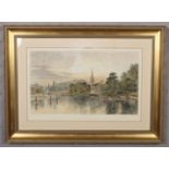 After John Vicat Cole (1833-1893). Large gilt framed coloured etching, titled Great Marlow. Pub.