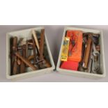 A collection of vintage hand tools, hammers, spanners, files etc