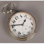 A white metal Goliath pocket watch, inscription to inside case. Missing winder.