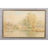 S.P Jackson, A framed watercolour, river scene with a cottage. (31.5cm x 49cm).