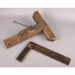 A 19th century saw vice and a joiners square with brass mounts.