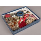 A tray of costume jewellery to include beads, bangles, necklaces, bracelets etc.