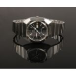 A gnetleman's Omega Seamaster quartz stainless steel bracelet watch. With black dial havin baton