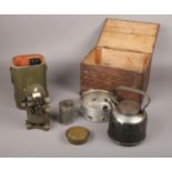 A Military camping stove, Sirram Atmospheric stove W4, kettle, bowl, flask in box to include