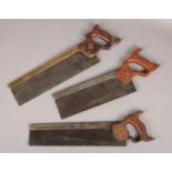 Three 19th century tenon saws, Henry Disston & Sons USA with brass spine, Spear & Jackson and George