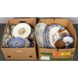 Two boxes of miscellaneous ceramics mainly oriental style cabinet plates to include large meat