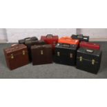 A collection of ten record carry cases.