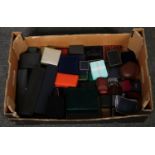A box of assorted modern jewellery boxes including leather mounted examples.