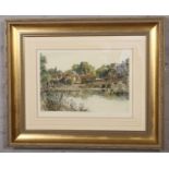 H. J. Angley (British 19th century). gilt framed hand coloured engraving, view of Sonning,