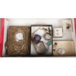 A box of mainly silver jewellery and collectables etc. Including a vesta case assayed Birmingham