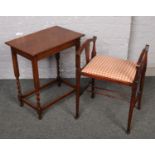 An Edwardian piano stool and an oak barley twist occasional table.