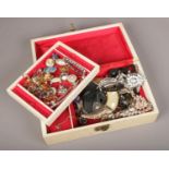 A collection of costume jewellery, earrings, necklaces, brooches etc with jewellery box