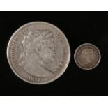 A George III silver half crown 1817 and a Victorian silver Maundy 2 pence coin.