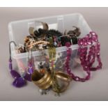 A box of costume jewellery, bangles, necklaces, beads