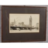 Edgar Holloway (1914-2008), framed etching. Westminster Bridge, signed, 19cm x 31cm. Band of