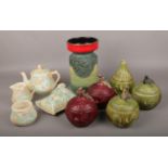 A collection of ceramics, to include West German pottery vase, Sylvac storage jars and Avon Ware.