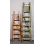 Two sets of wooden ladders, one by R. Downham & Co.