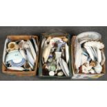 Three boxes of assorted pottery and china including Wedgwood, Lladro & Spode.