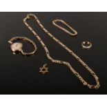 A collection of 9 ct gold, to include necklace ( approx 30 cm length), bracelet, Star of David