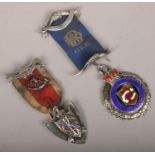 Two silver and enamel medals on ribbon to include masonic example.