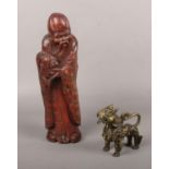 A Chinese root wood carving (approx 28 cm height) & Chinese brass censor ( approx 10 cm height)