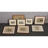 A collection of antique prints including equestrian and architectural etc.