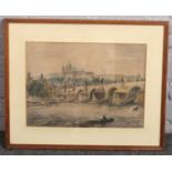 Edgar Holloway (1914-2008), framed watercolour. City river landscape. Signed in pencil, 30cm x 42cm.