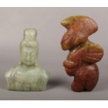 Two Oriental jade coloured flourite carvings, one of archaistic form and the other formed as a