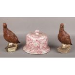 A Burleigh Victorian Chintz cheese dish and cover and two Royal Doulton Famous Grouse Finest