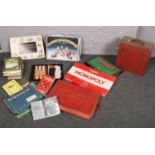 A box of assorted vintage books and games including Monopoly, Monte Carlo Roulette, Backgammon and a