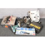 A collection of tools to include Power craft sander, black & decker saw, Performance power router