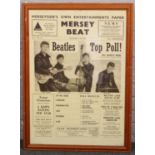 A framed Mersey Beat print after the original newspaper cover, Vol. 1 No.13 January 1962, Beatles