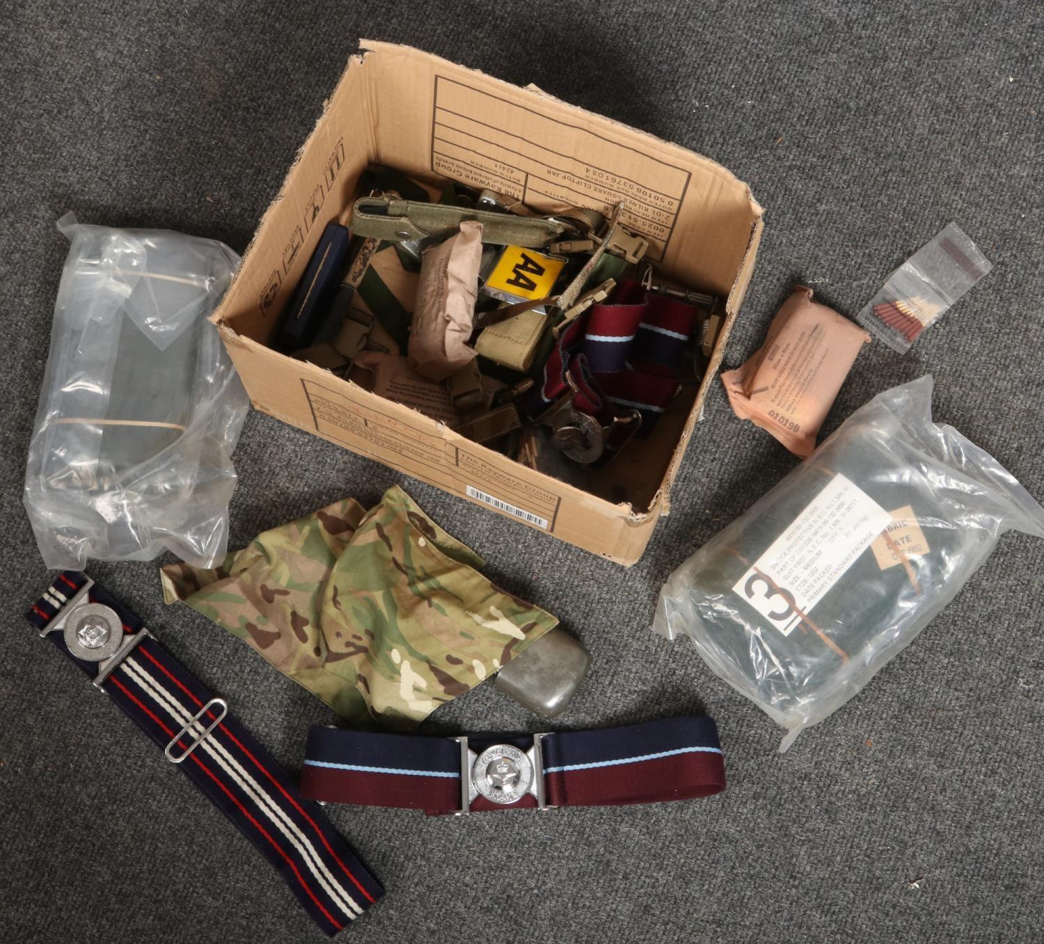 Fawklands ware interest - a box containing sealed NBC suits, field dressings, HK-10 rifle cleaning