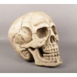 An oversize polystyrene painted sculpture of a human skull, 38cm high. Provenance; Lathom Hall,
