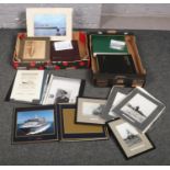 Two boxes of Boat Ephemera to include Titanic, Graf's Spee, P&O etc and a box of Widen cricket