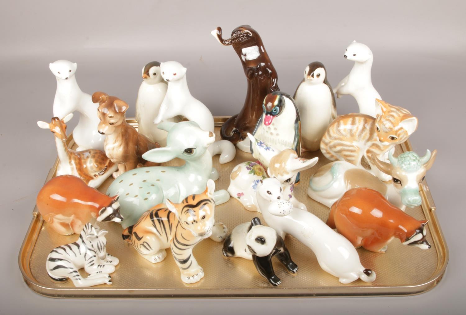 A tray of ceramic animals, to include Russian examples, Studio Szeiler etc.