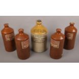 Four stoneware bottles of Stephen's Scarlet writing fluid along with a W.Hinchcliffe stoneware