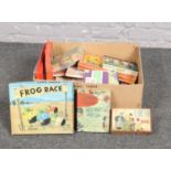 A box of vintage games, Spear's Frog race, Ludo, Waddingtons Shop etc