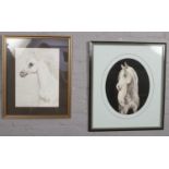 Jane Davenport (Doncaster Equestrian Artist), two framed watercolours, each a portrait of a white