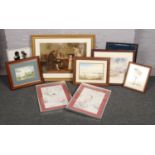 A collection of prints & watercolours to include a large framed Pears print