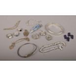 A collection of silver jewellery, to include rings, earrings, bracelets etc.