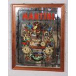 A vintage Martini Rosso advertising pub mirror in wooden frame, 55cm x 42cm.