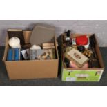 Two boxes of miscellaneous to include canteen of cutlery, cigar box, solingen knife, vintage tins,