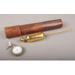 A brass Alfloc Hydrometer No. A326 Type No. 1 in leather case, along with a silverplate pocket