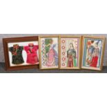 A collection of framed embroideries, to include an oriental fabric picture.