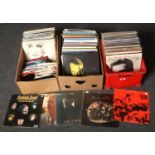 Three boxes of LP and single records, to include Slade, Wings, Leo Sayer etc.