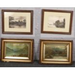 After Alex Anstead, pair of framed etchings, river landscapes Shepperton and Walton along with a